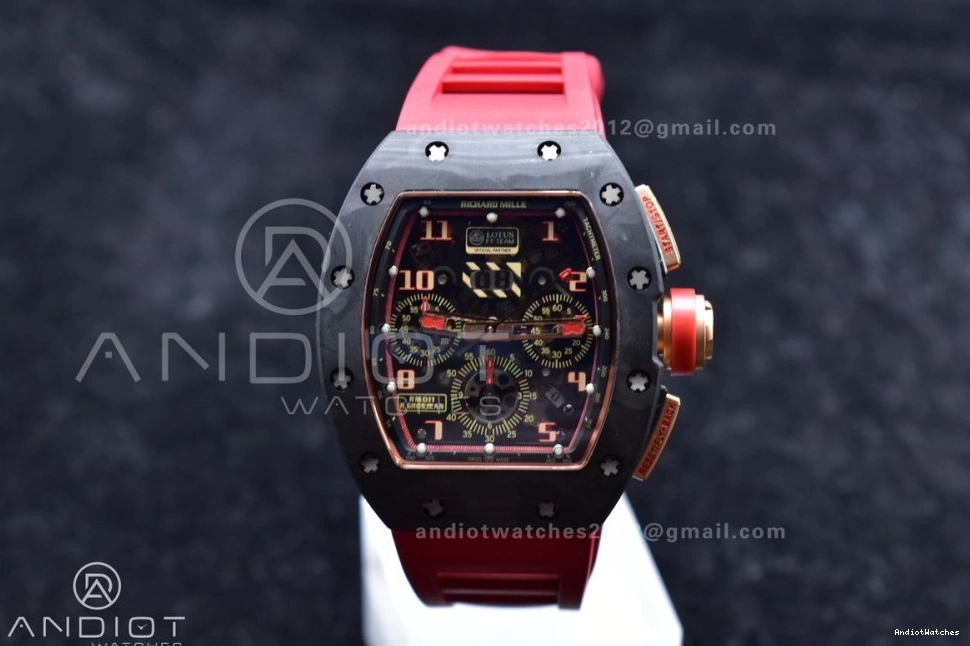 1:1 KVF Best NTPT Red on Dial Edition 1020 Strap Chrono A7750 RM011 Rubber ModernLook Crystal V Lotus 0215